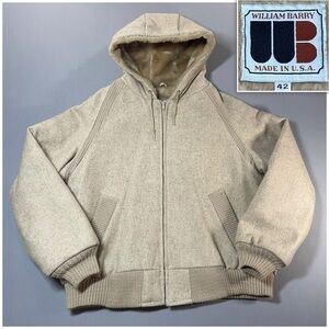 VTG William Barry Wool Faux Fur Lined Bomber-Style Jacket; Hood - Men 42 med/lrg